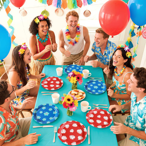50 Pcs Hawaiian Leaf Flower Party Paper Plates - Grencian
