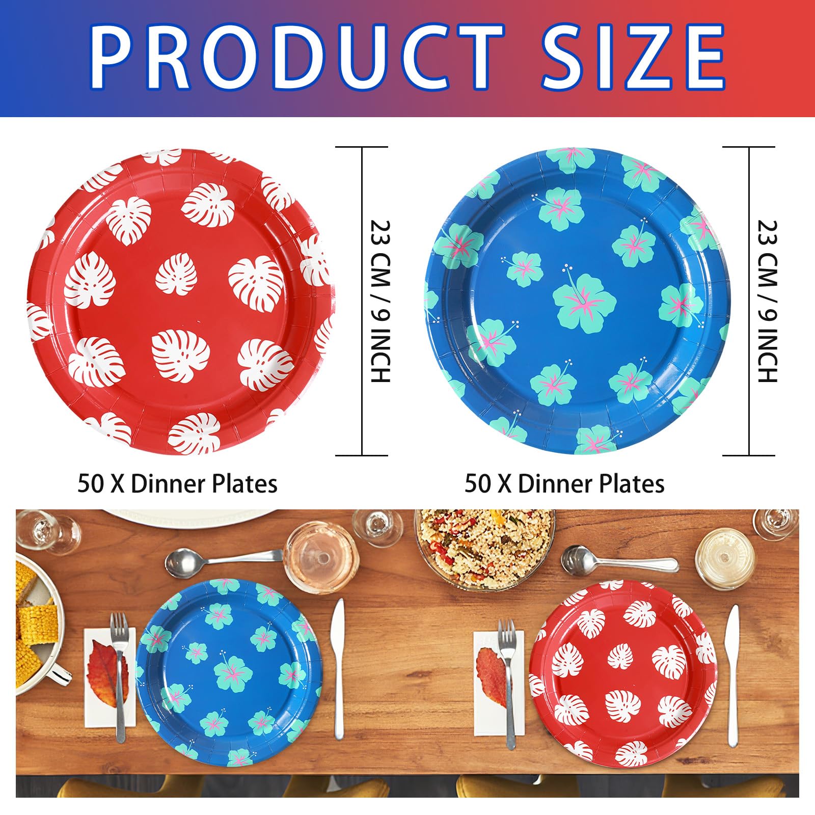 50 Pcs Hawaiian Leaf Flower Party Paper Plates - Grencian