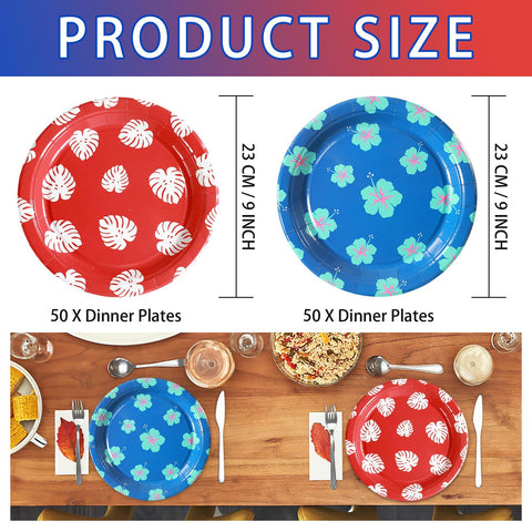 50 Pcs Hawaiian Leaf Flower Party Paper Plates - Grencian