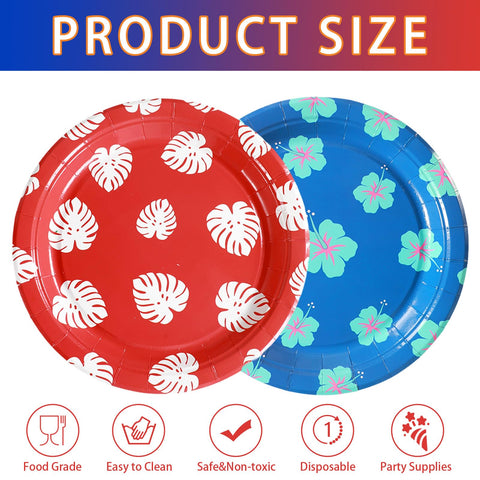 50 Pcs Hawaiian Leaf Flower Party Paper Plates - Grencian