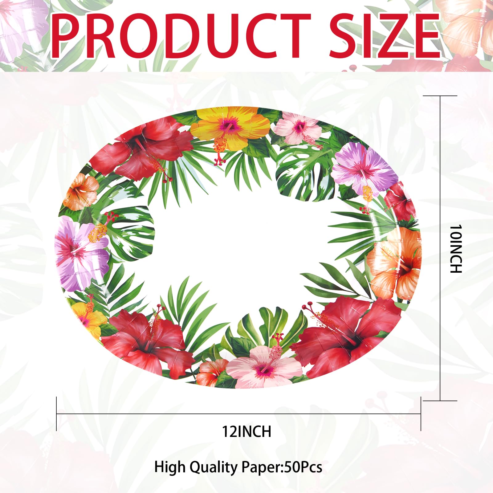 50 Pcs Hawaiian Luau Oval Paper Plates - Grencian