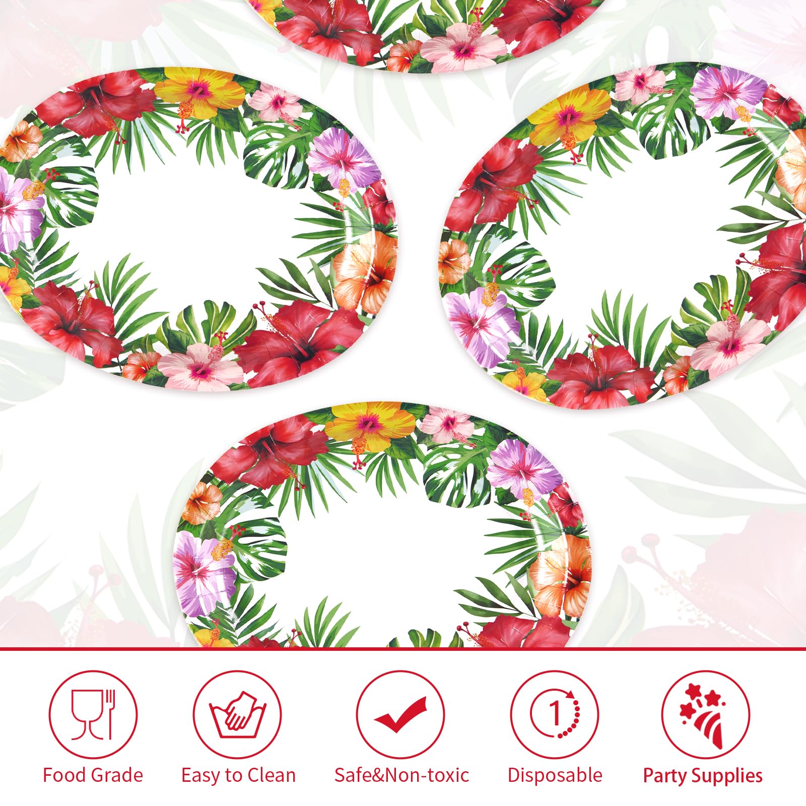 50 Pcs Hawaiian Luau Oval Paper Plates - Grencian