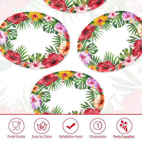 50 Pcs Hawaiian Luau Oval Paper Plates - Grencian