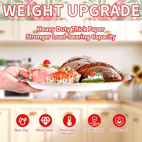 50Pcs Holly Red Ribbon Oval Paper Plates - Grencian