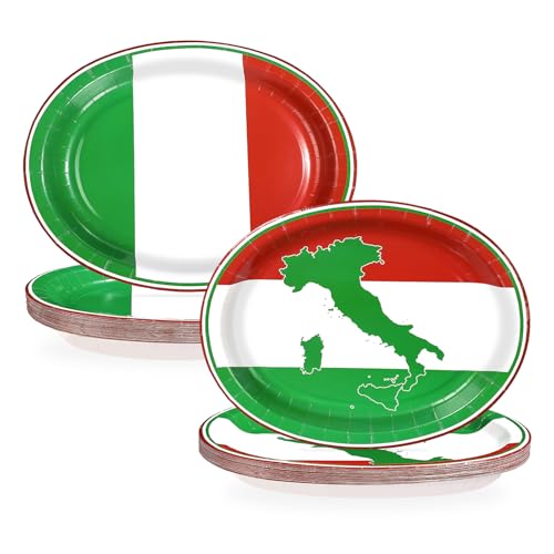 50 Pcs Italian Flag Oval Paper Plates - Grencian