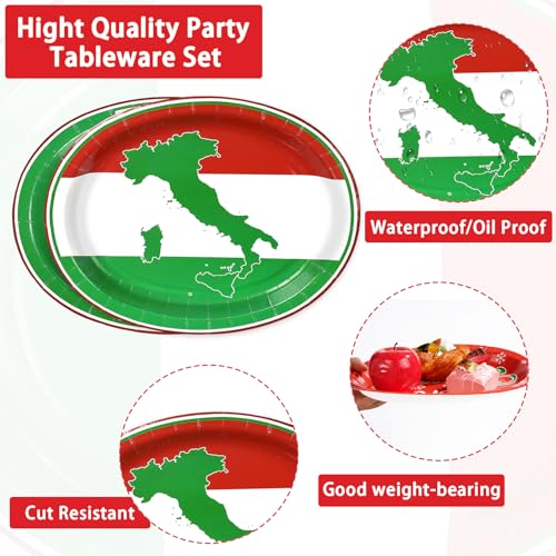 50 Pcs Italian Flag Oval Paper Plates - Grencian