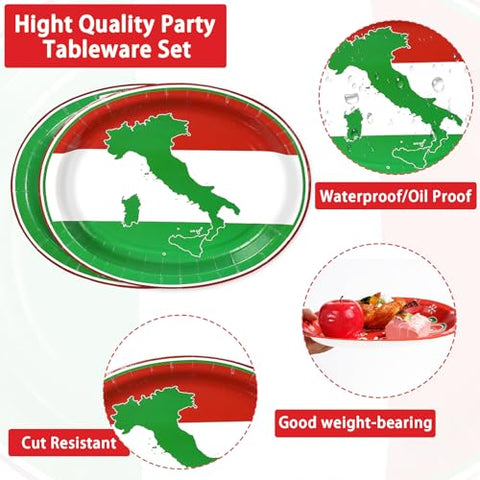 50 Pcs Italian Flag Oval Paper Plates - Grencian