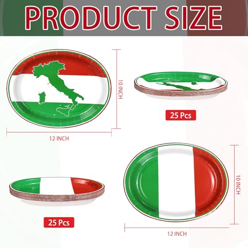 50 Pcs Italian Flag Oval Paper Plates - Grencian