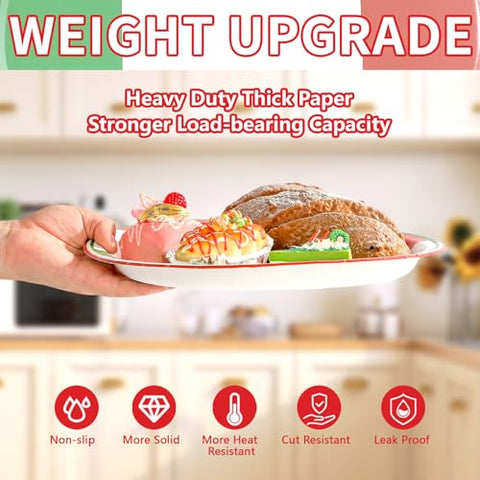 50 Pcs Italian Flag Oval Paper Plates - Grencian