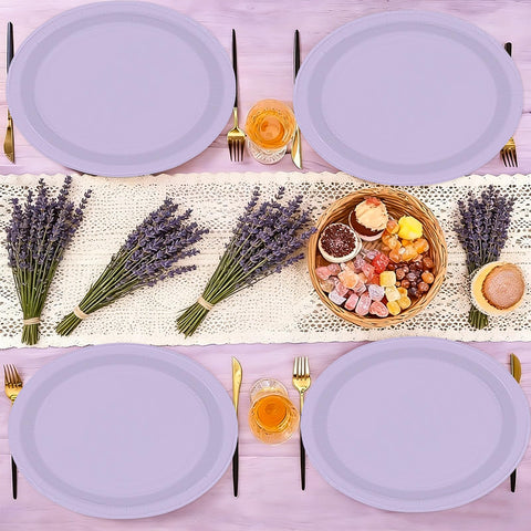 50 Pcs Light Purple Oval Paper Plates - Grencian