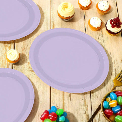 50 Pcs Light Purple Oval Paper Plates - Grencian
