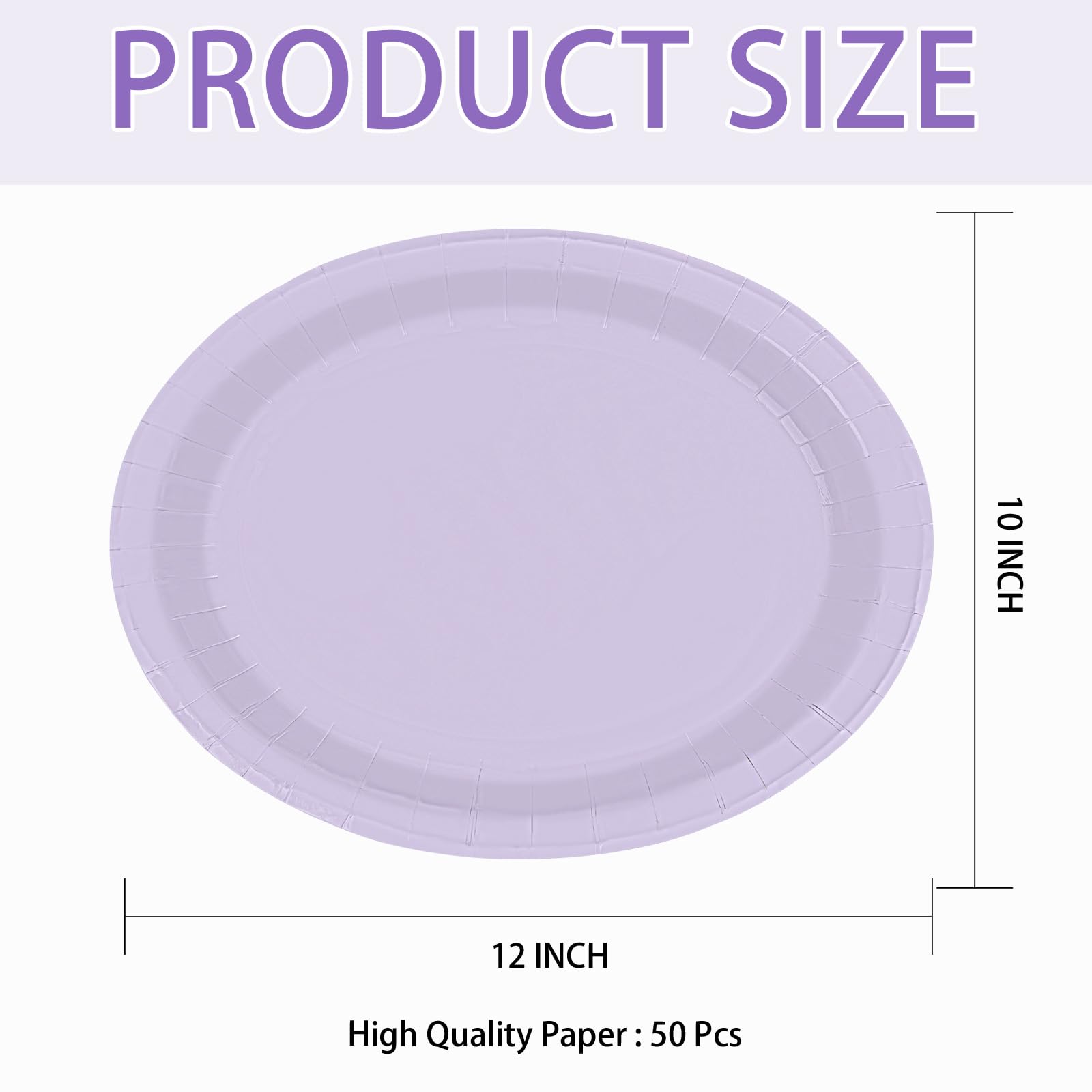 50 Pcs Light Purple Oval Paper Plates - Grencian