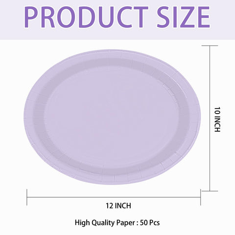 50 Pcs Light Purple Oval Paper Plates - Grencian