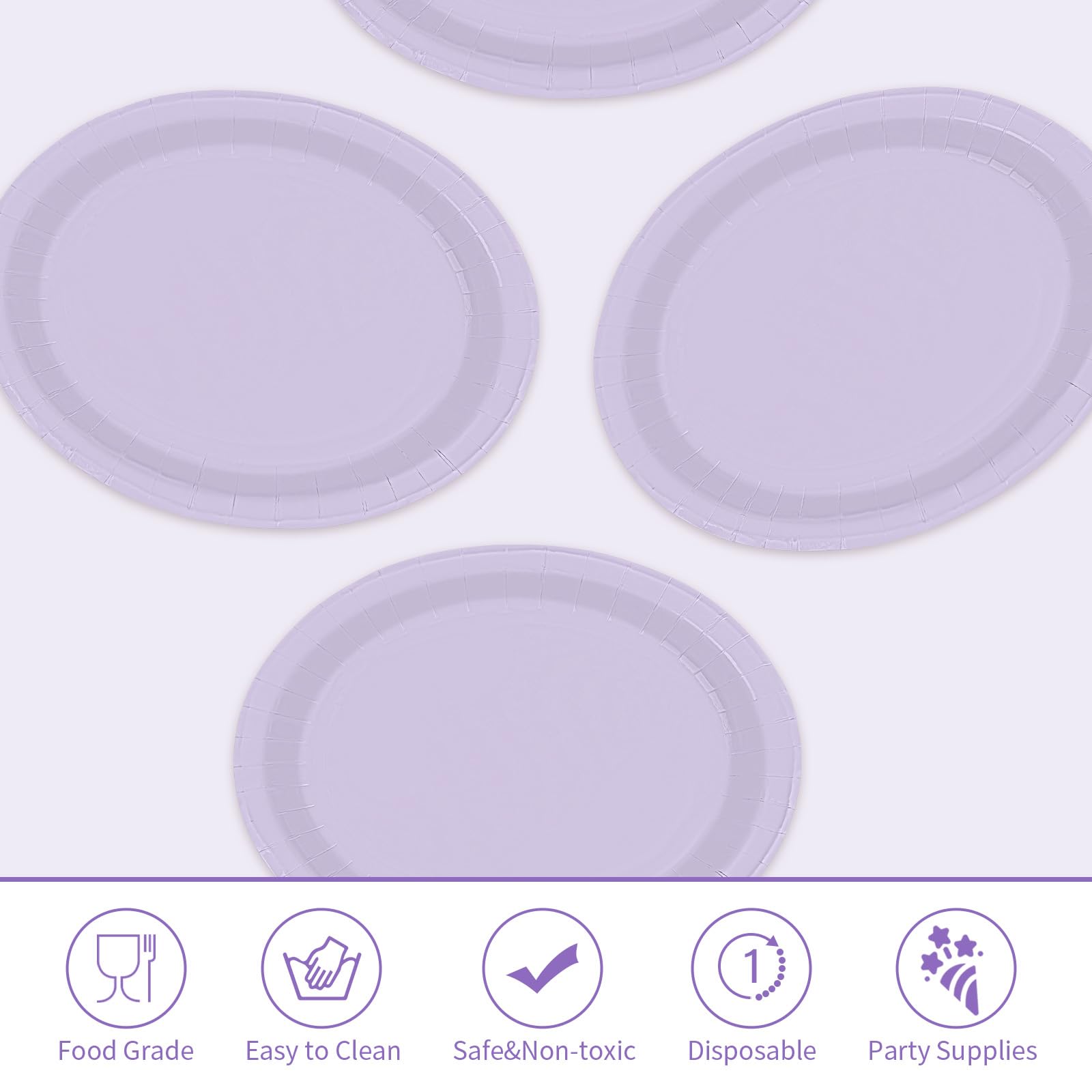 50 Pcs Light Purple Oval Paper Plates - Grencian
