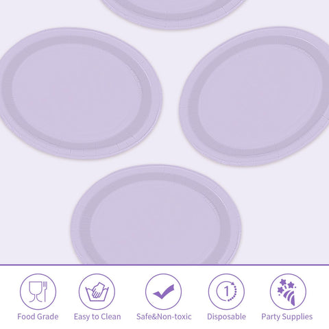 50 Pcs Light Purple Oval Paper Plates - Grencian