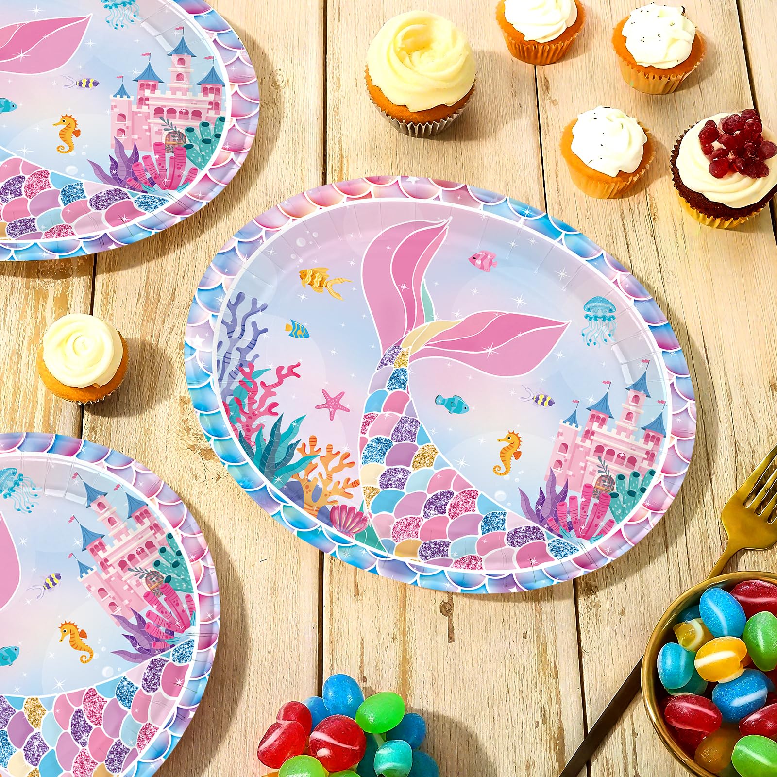 50 Pcs Mermaid Oval Paper Plates - Grencian