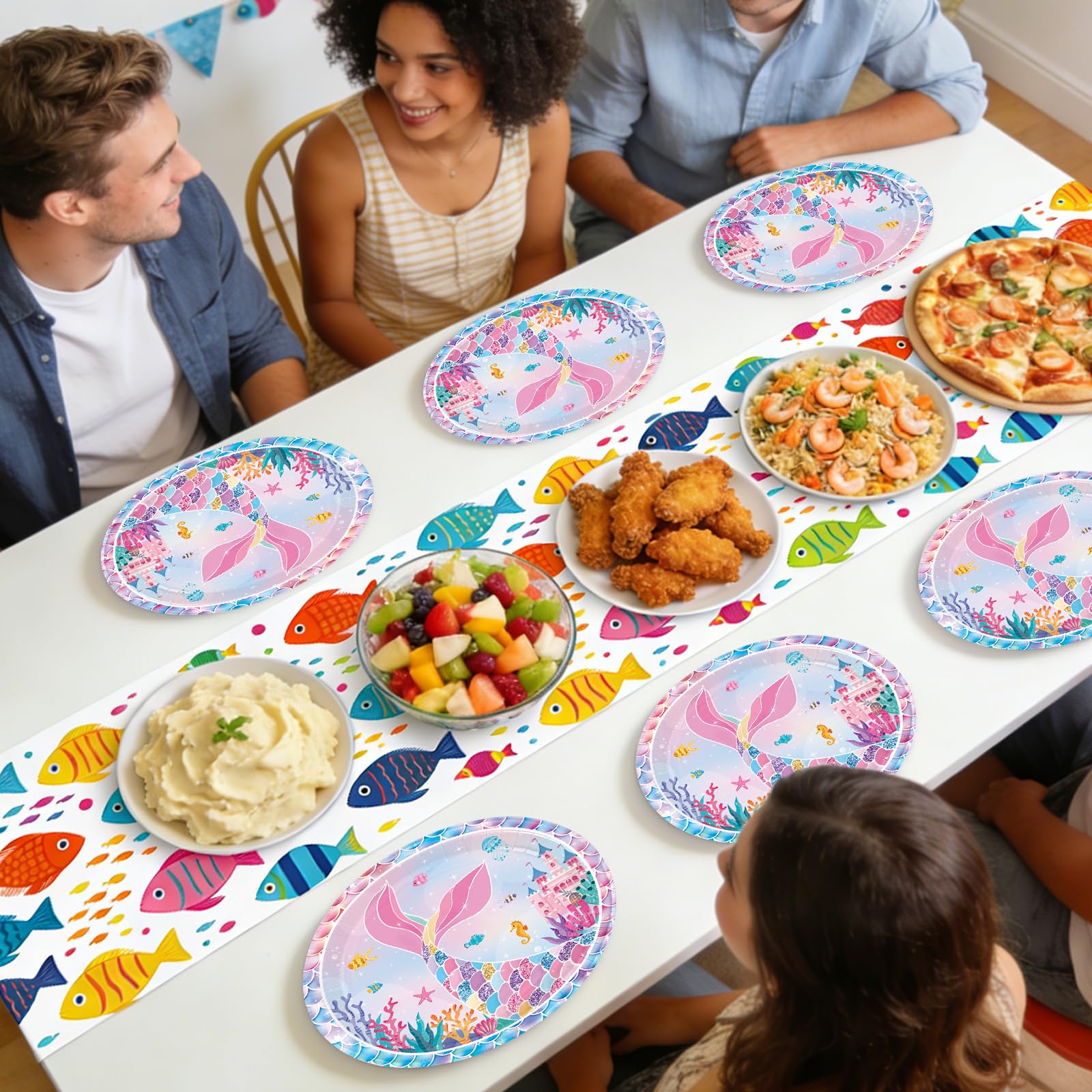 50 Pcs Mermaid Oval Paper Plates - Grencian