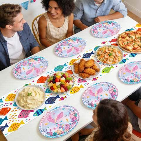 50 Pcs Mermaid Oval Paper Plates - Grencian