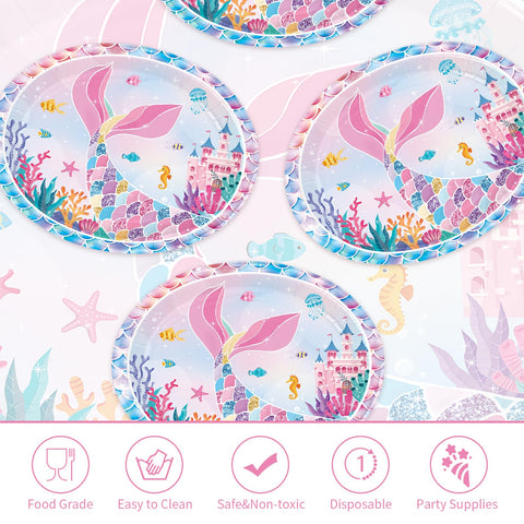 50 Pcs Mermaid Oval Paper Plates - Grencian