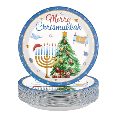 50 Pcs Merry Chrismukkah Party Paper Plate - Grencian