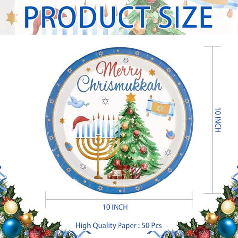 50 Pcs Merry Chrismukkah Party Paper Plate - Grencian