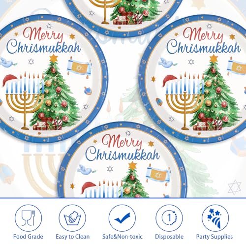 50 Pcs Merry Chrismukkah Party Paper Plate - Grencian