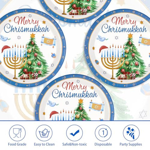 50 Pcs Merry Chrismukkah Party Paper Plate - Grencian