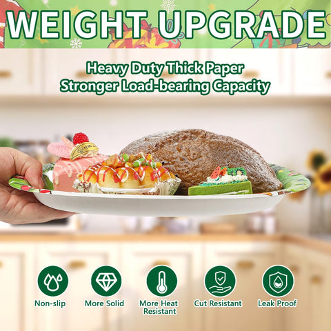 50 Pcs Merry Christmas Green Oval Paper Plates - Grencian