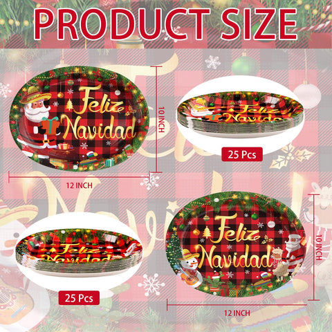 50 Pcs Mexican Feliz Oval Paper Plates - Grencian