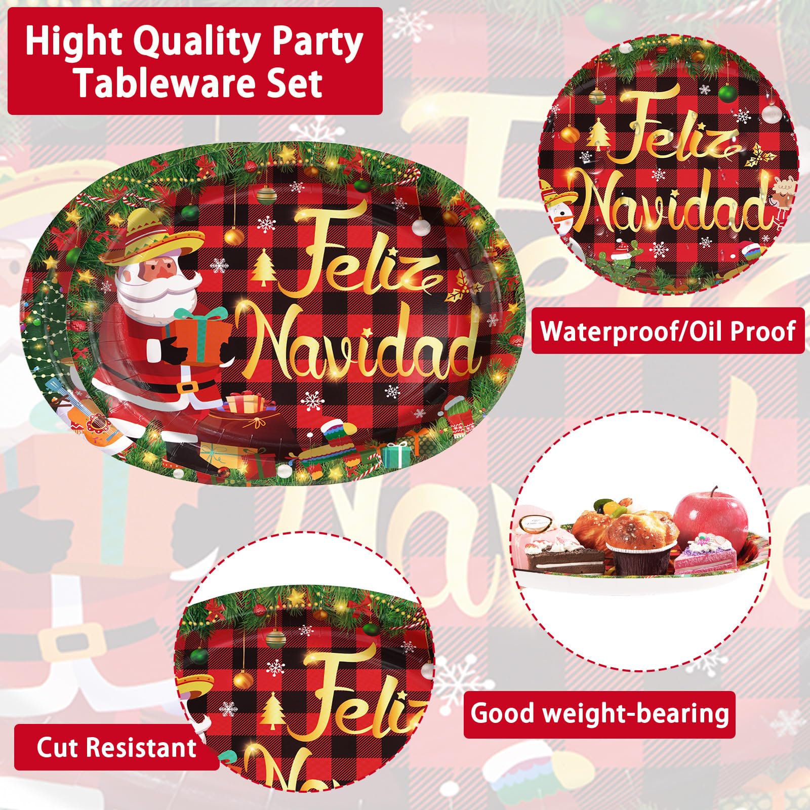 50 Pcs Mexican Feliz Oval Paper Plates - Grencian