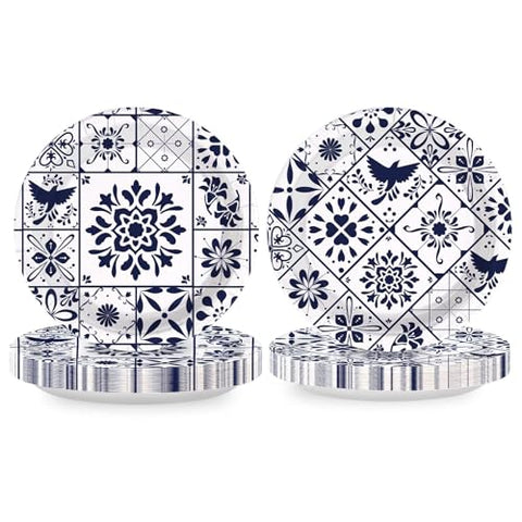 50 Pcs Mexican Talavera Party Paper Plates - Grencian