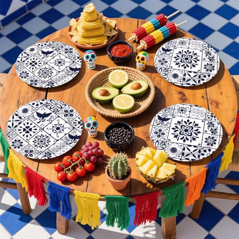 50 Pcs Mexican Talavera Party Paper Plates - Grencian