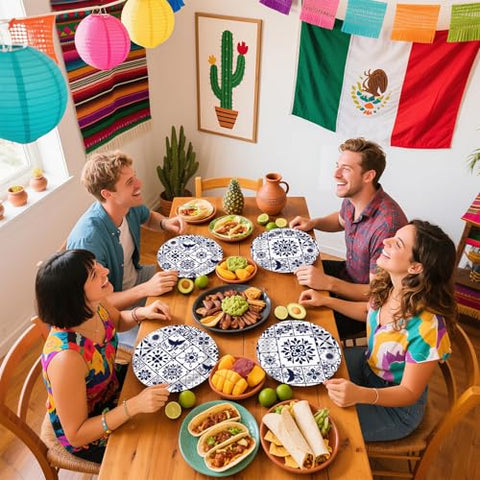 50 Pcs Mexican Talavera Party Paper Plates - Grencian