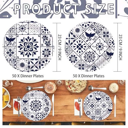50 Pcs Mexican Talavera Party Paper Plates - Grencian