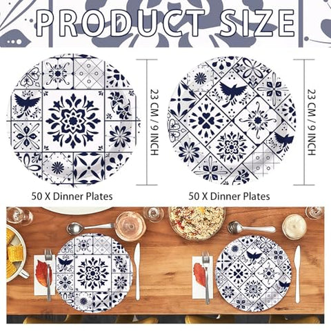 50 Pcs Mexican Talavera Party Paper Plates - Grencian