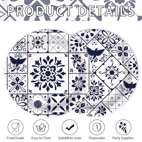 50 Pcs Mexican Talavera Party Paper Plates - Grencian