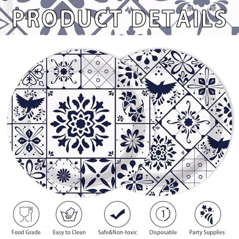 50 Pcs Mexican Talavera Party Paper Plates - Grencian