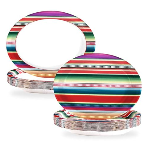 50 Pcs Mexican Striped Oval Paper Plates - Grencian