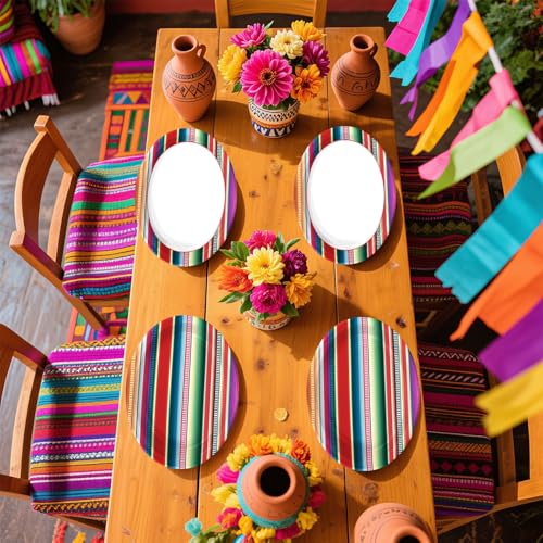 50 Pcs Mexican Striped Oval Paper Plates - Grencian