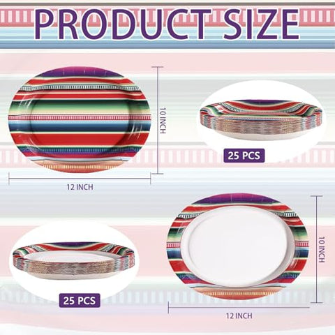 50 Pcs Mexican Striped Oval Paper Plates - Grencian