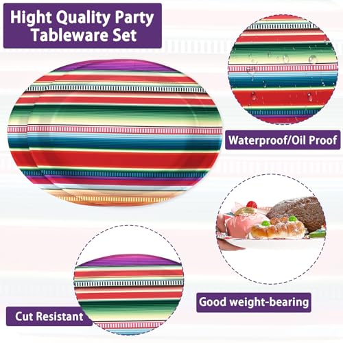 50 Pcs Mexican Striped Oval Paper Plates - Grencian