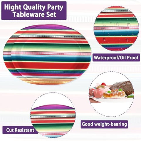 50 Pcs Mexican Striped Oval Paper Plates - Grencian