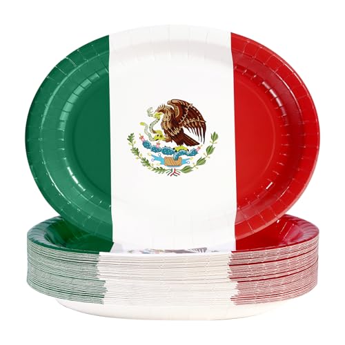 50 Pcs Mexico Flag Oval Paper Plates - Grencian