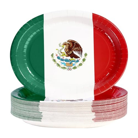 50 Pcs Mexico Flag Oval Paper Plates - Grencian