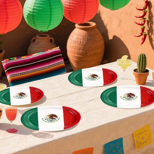 50 Pcs Mexico Flag Oval Paper Plates - Grencian