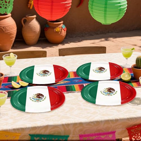 50 Pcs Mexico Flag Oval Paper Plates - Grencian