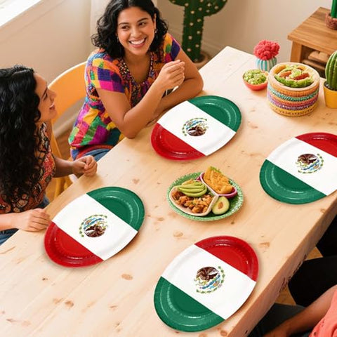 50 Pcs Mexico Flag Oval Paper Plates - Grencian