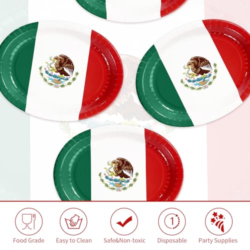 50 Pcs Mexico Flag Oval Paper Plates - Grencian