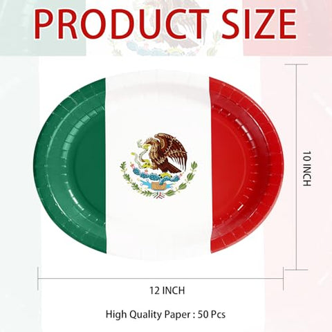 50 Pcs Mexico Flag Oval Paper Plates - Grencian