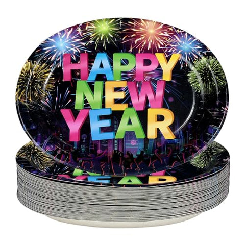 50 Pcs New Year Fireworks Oval Party Paper Plates - Grencian